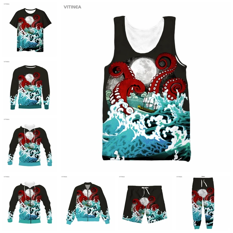 

vitinea New 3D Full Print Kraken octopus T-shirt/Sweatshirt/Zip Hoodies/Thin Jacket/Pants Four Seasons Casual Q10