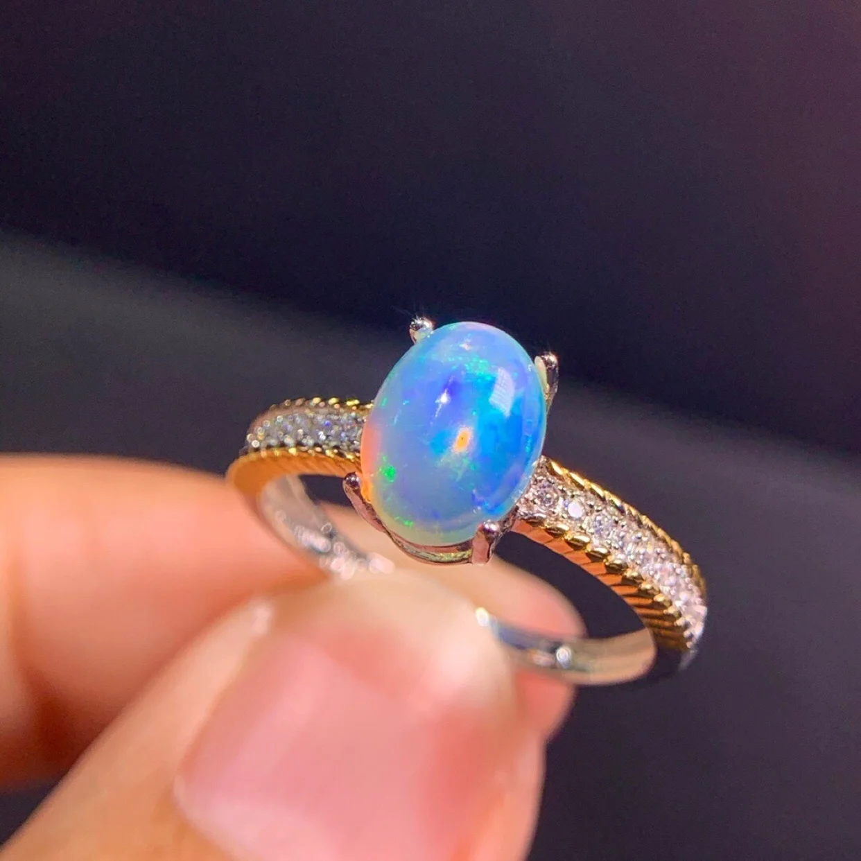 

Simple Opal women Ring Natural Ethiopia oval 6*8mm 1carat gemstone 925 Sterling silver yellow gold fine jewelry tbj promotion