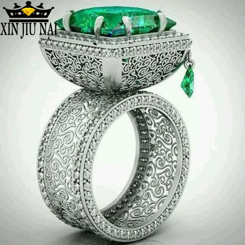Женское Обручальное кольцо с фианитом серебряное зеленое принцессы кубическим