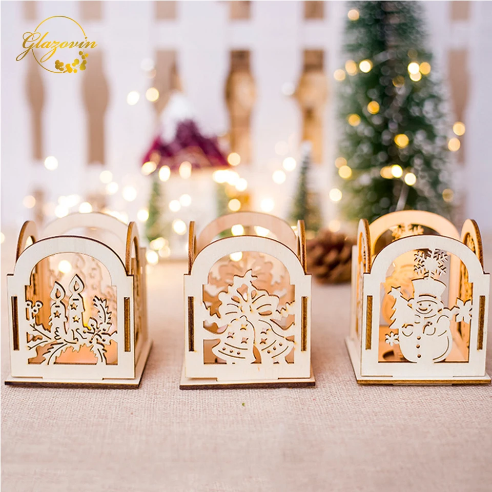 Рождественский полый подсвечник деревянный креативный МДФ доска подарки Свеча