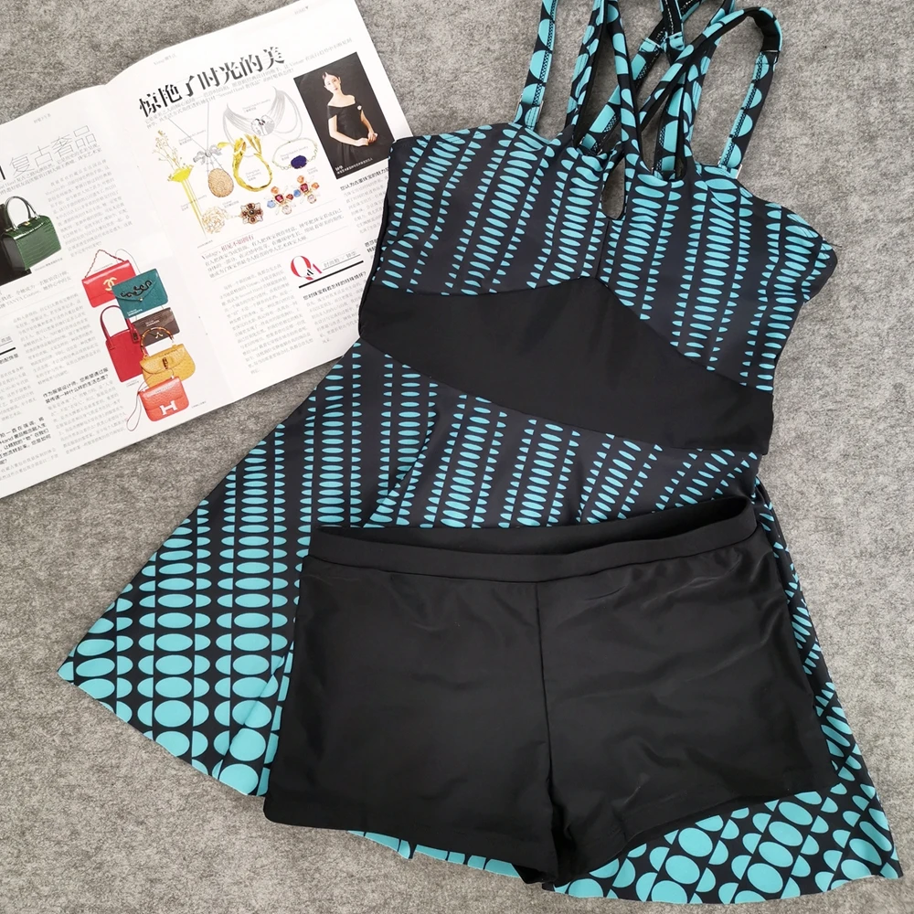 

Push Up Tankini Skirt Women Swimwear Plus Size Retro Print Bathing Suit Swimdress Beach Female 3XL Two Piece Suit summer 2020