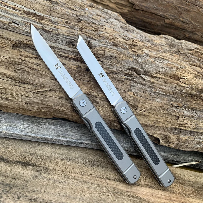 

New SAMSEND folding knife D2 blade grey titanium handle outdoor camping knife send high-grade knife pocket