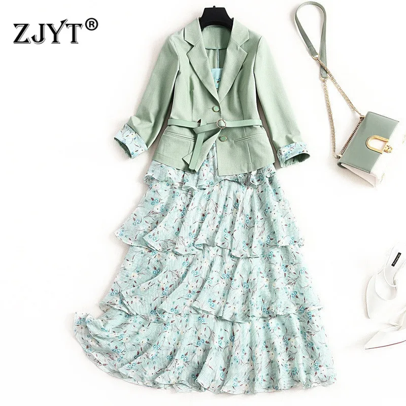 Женский офисный блейзер с отложным воротником и цветочным принтом элегантное