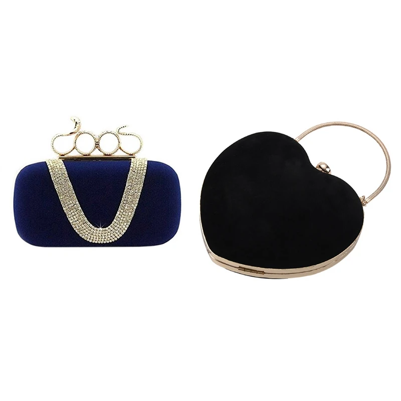 

ASDS-2 Pcs Women's Elegant Evening Bag Ladies' Handbag Clutch Bag For Wedding And Evening Dresses Dark Blue & Black