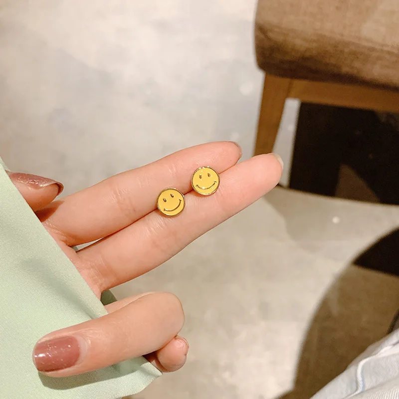 

ZDMXJL New Korean Fashion Sweet Cute Women Earring Lemon Yellow Simple Smile Face Ear Stud Jewelry For Women Accessories Gifts