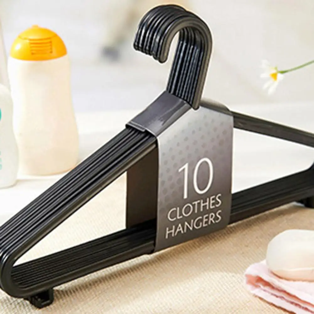 

10pcs Adult Clothing Hanger Black Plastic Portable Household Clothes Dress Organizer Non-Slip Outdoor Dry Clothes Hanging Rack