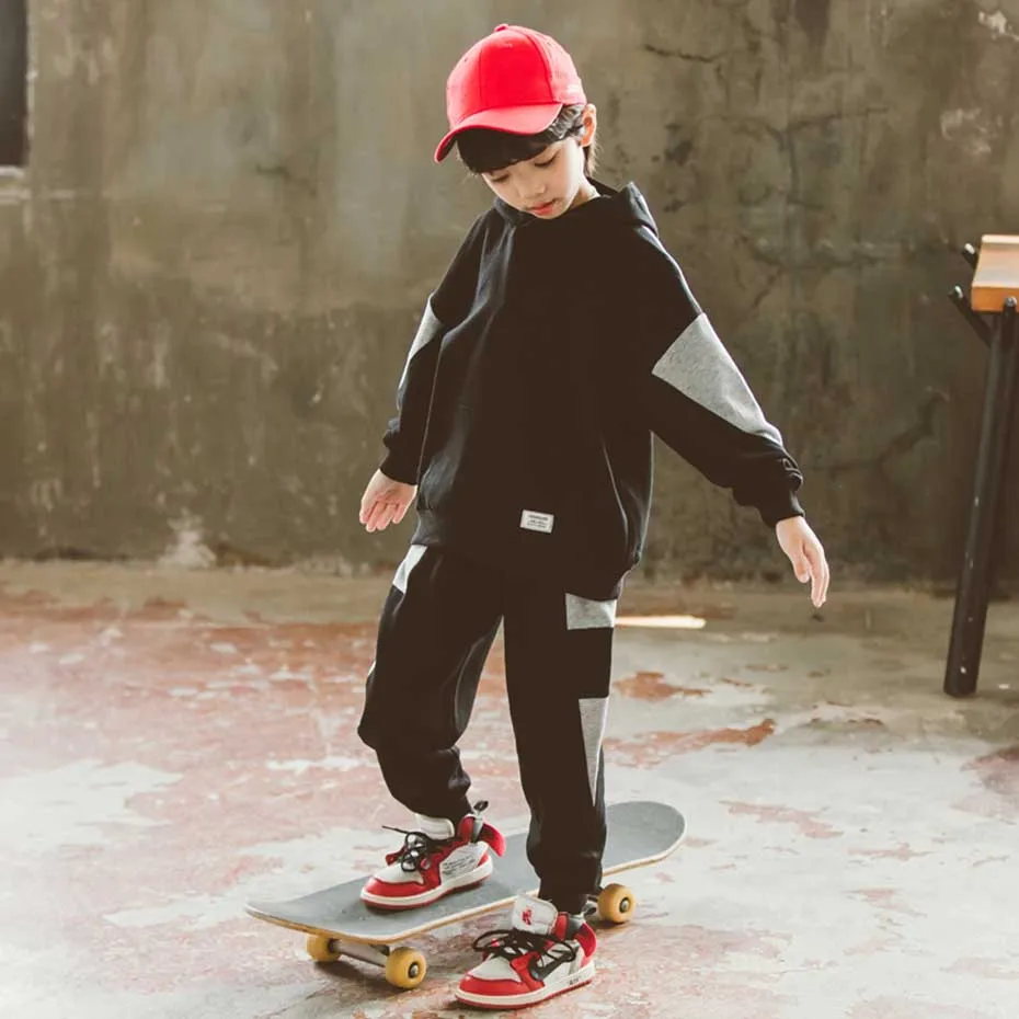 Одежда для мальчиков Лоскутная Толстовка + штаны 2 предмета одежда Свободные