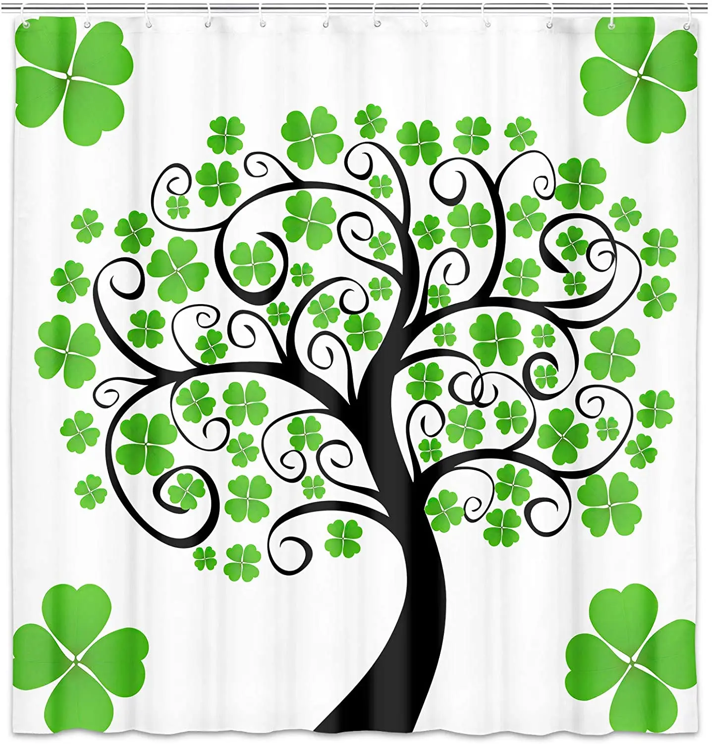 

St. Patrick's Day Shower Curtain Green Clover Irish Floral Lucky Shamrock Washable Durable Polyester Fabric