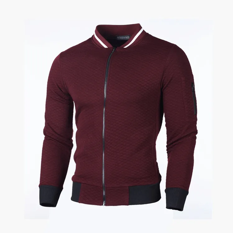 

2021 New Zipper Stand Collar Jacket Men Casual Plaid Cardigan