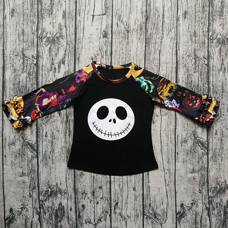 Дети Хэллоуин рубашка девушка мультфильм Тыква череп печати топы с длинными
