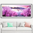 5D Diy Алмазные Картина Cherry Blossoms Алмазные вышивки Горное озеро Вышивка крестом Мозаика Домашнее украшение стикер стены