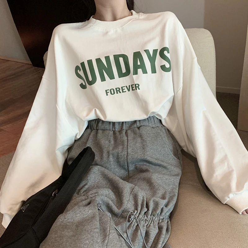 2020 Spring And Autumn New Youth Popular Thin Letter Printing Loose Sweatshirt Fashion Casual Round Neck Pullover S-M | Женская одежда
