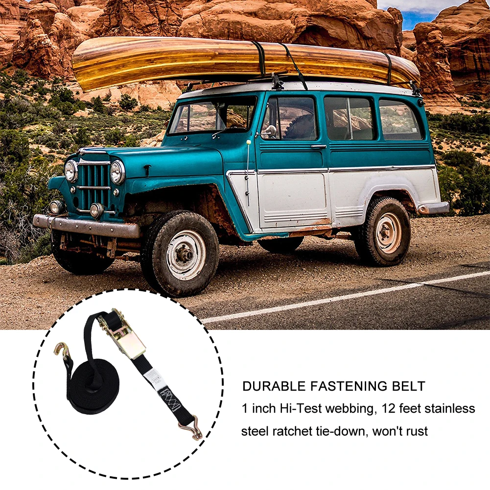 

12ft Ratchet Tie Down Strap Cycling Surf Stainless Steel SUP Bicycle With Buckle Tool Accessories Strong Surfboard Kayak Canoe