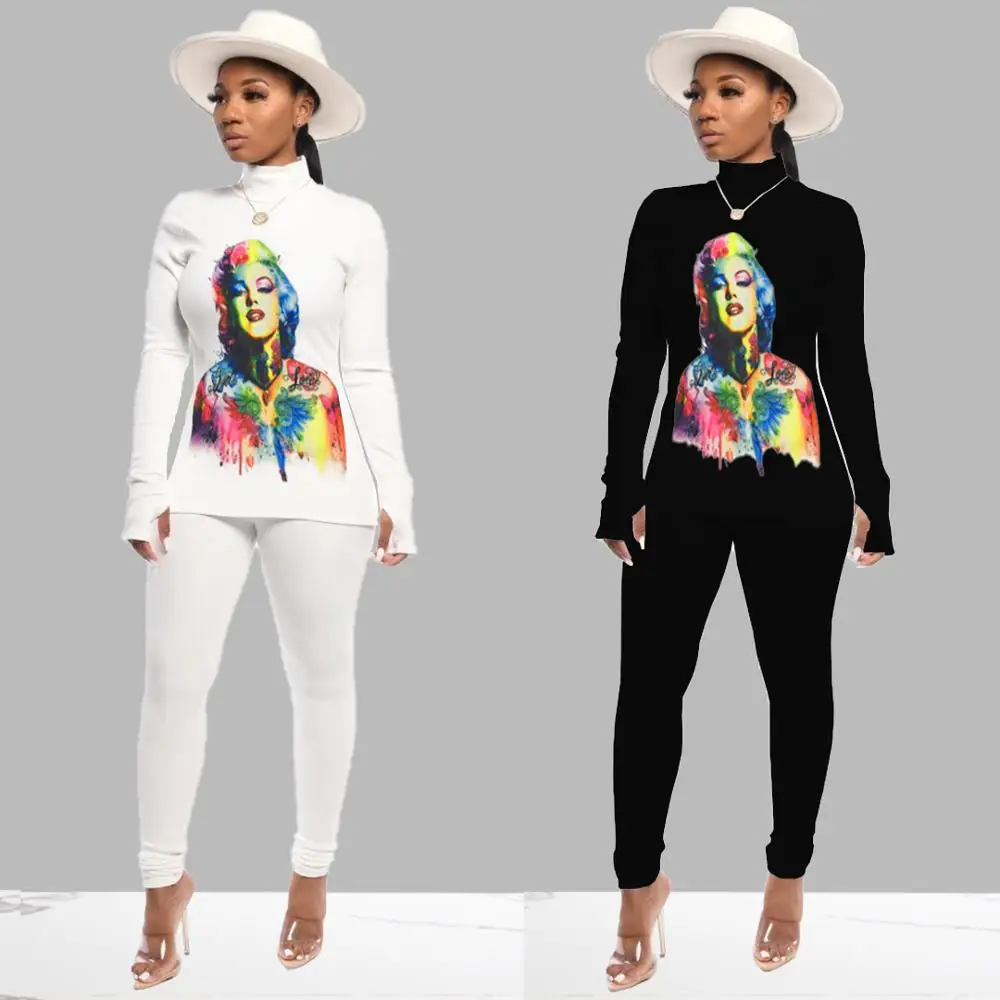 Новое поступление сексуальный женский комплект принт с персонажами черный белый