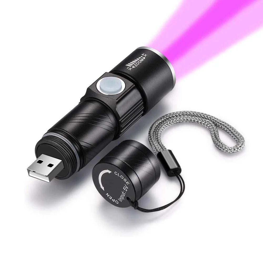 УФ лампа USB Перезаряжаемые 3 Режим 365nm ультрафиолетового Мини светодиодный