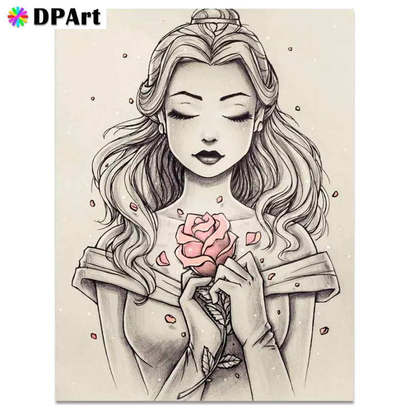 

Алмазная картина, полностью квадратная/круглая дрель, мультяшная девочка, принцесса, роза, 5D, Daimond, вышивка крестиком, набор, мозаика, Deocr, A339