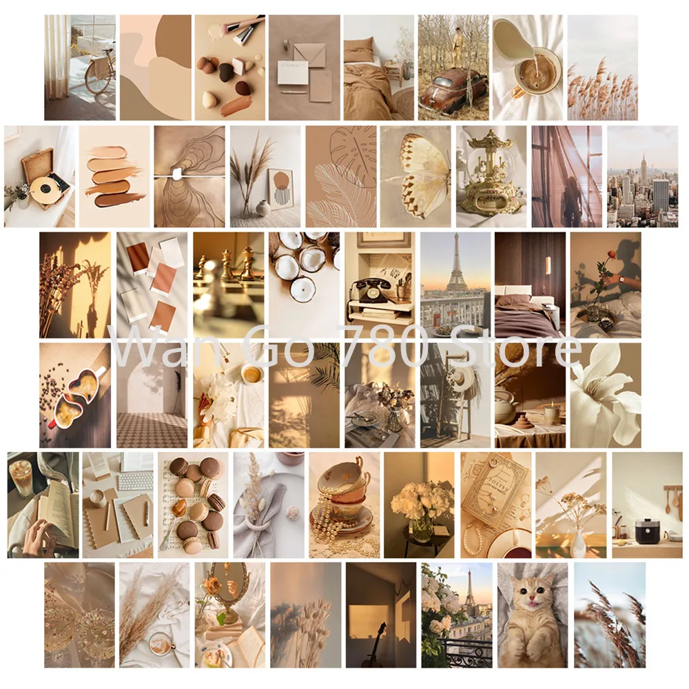 

50pcs Butterfly Wings Sunlight Flower Pictures Boho Art Collage Wall Kit Brown Aesthetic Photos Bedroom Study Home Decoration