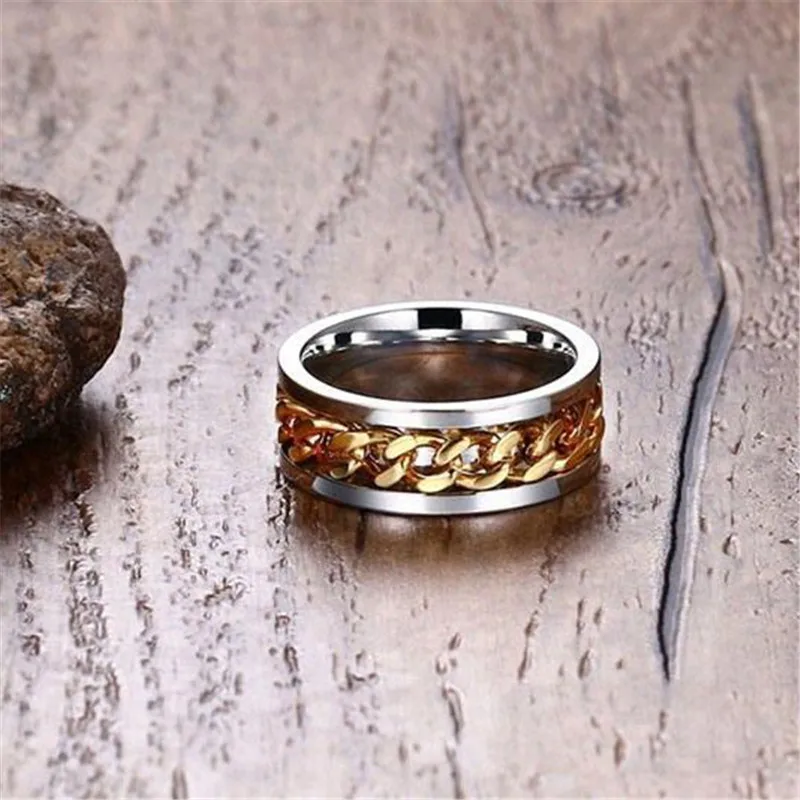 Кольцо мужское черное вращающееся из нержавеющей стали 8 мм | Украшения и