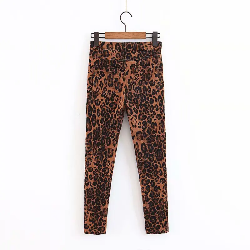 

Fashion new leopard denim casual feet high waist pants