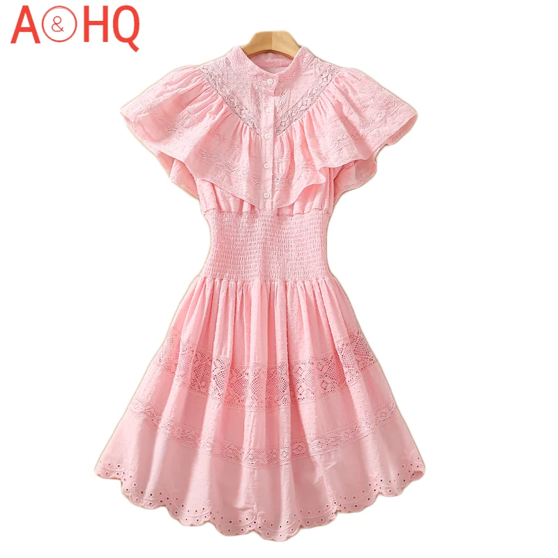 

Mini Dress Designer High Quality 2021 Summer New Women'S Fashion Party Sexy Elegant Lace Slim Cute Pink Dresses