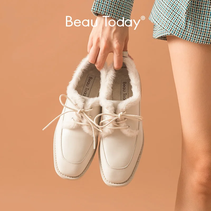 Туфли BeauToday женские на плоской подошве натуральная кожа мягкая овечья шерсть