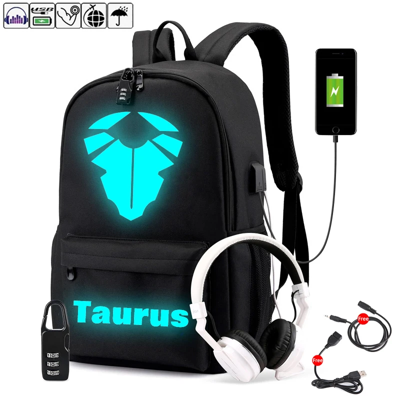 

Creativity Luminous Backpack Girls Boys Twelve Constellation Canvas Backpack Zodiac English Letter Alphabet Backpack for Kids