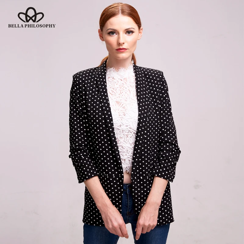 Женский Осенний блейзер в горошек черный с рукавом сложенном виде новинка