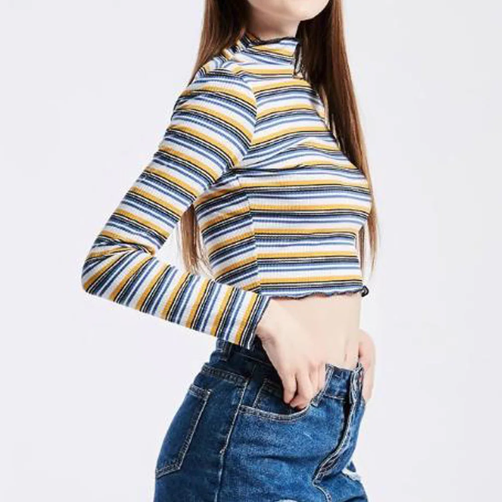 Футболка женская в радужную полоску топ стиле Харадзюку облегающий кроп с