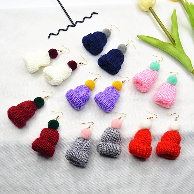 

10pcs/lot V0352 Korean Winter Christmas simulation creative earrings cute wool wool wool hat earings fashion jewelry