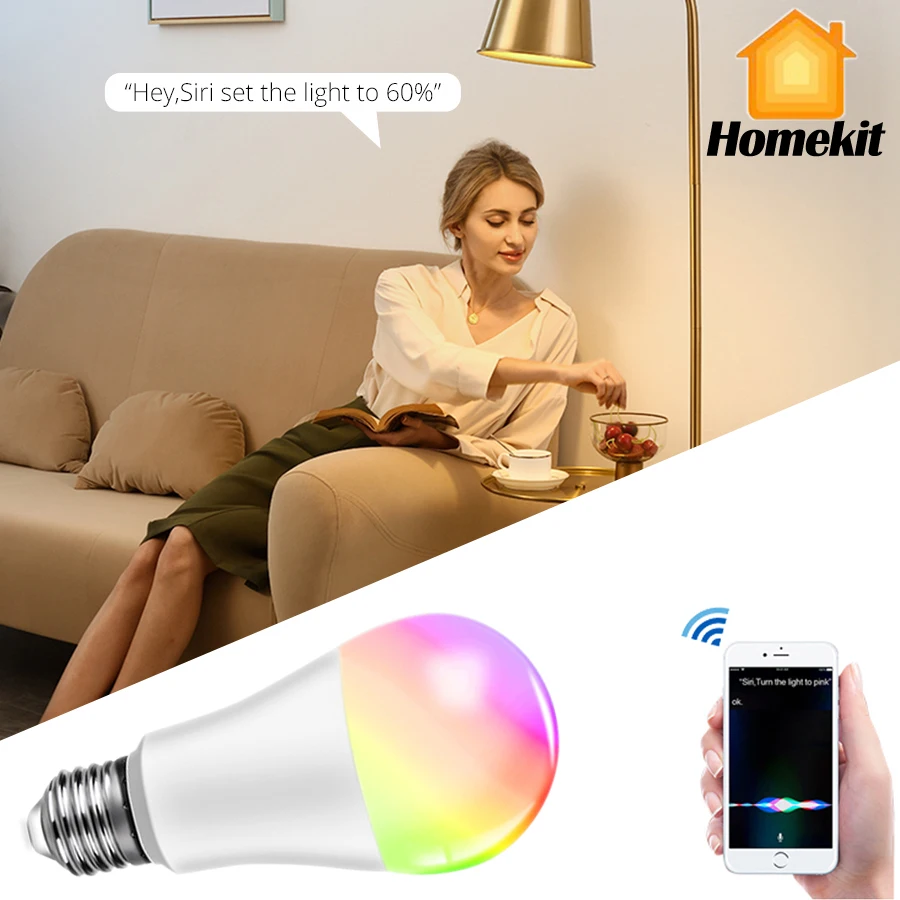 Смарт лампа Apple Homekit 15 Вт RGBW E27 светодиодный светильник WiFi Интеллектуальный IOS Siri