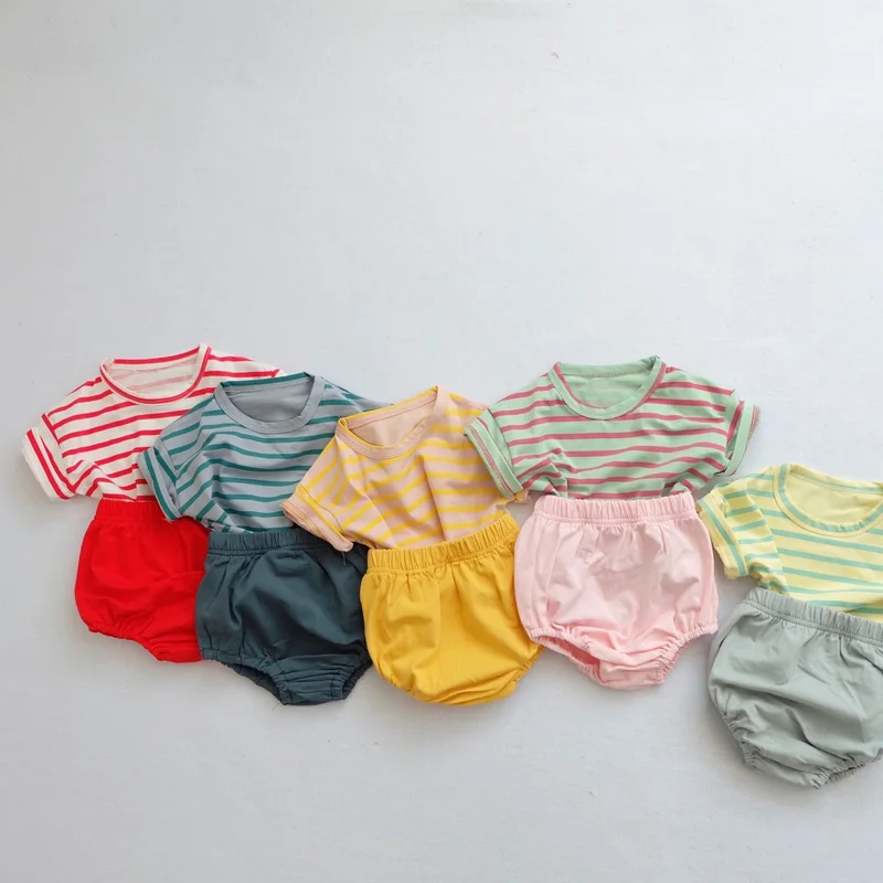 

Toddler Kids Baby Girls Clothes Set Summer Outifts Striped Short Sleeve T-shirt + Shorts 2PCS Sets Casual Children Pants Suits