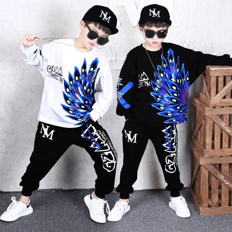 2019 Autumn New Fashion Boys Clothes Children's Cool Hip-hop Clothing Kids Pure CottonRound Neck Long Sleeve Wing Sweater+Pants |