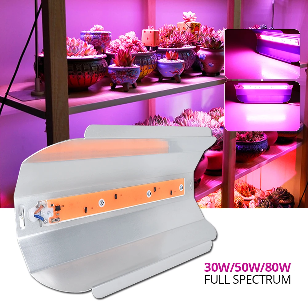 Светодиодный фитолампа для растений LED Grow Light 80Вт 50Вт 30Вт 220В 110В полный спектр Phytolamp IP67 COB наводнение световых ламп для растений и цветов фитоон