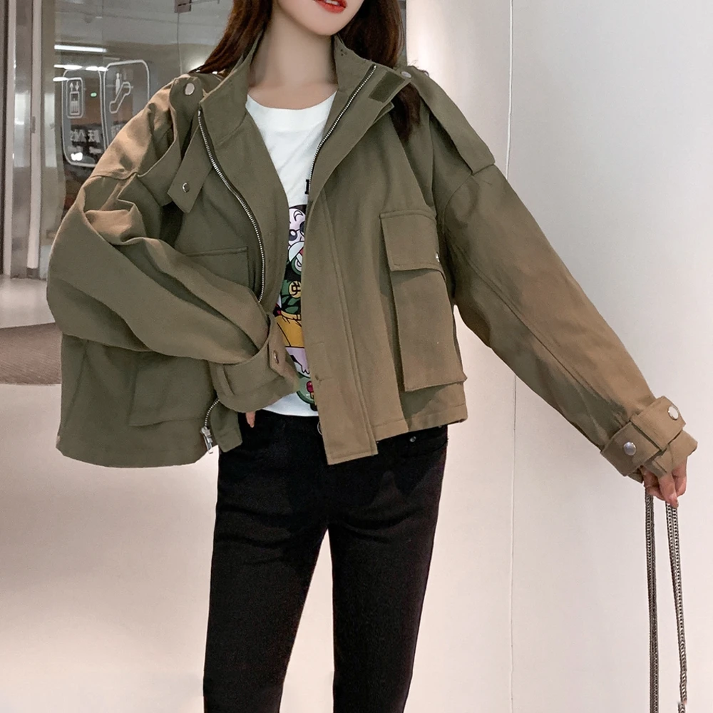 Короткая куртка женская винтажная свободная повседневная в стиле сафари