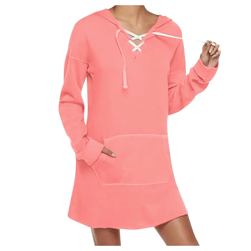 Для женщин осень худи с кружевом модные Повседневное длинным рукавом однотонные