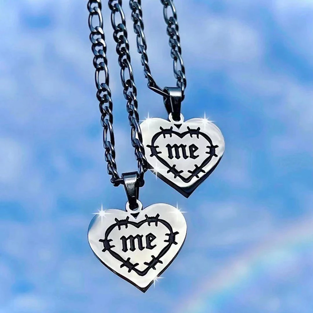 

New Hip-hop Geometric Love Heart Necklace Harajuku Vintage Pendant Gossip Flame Necklaces For Women Men Fashion Jewelry Gift