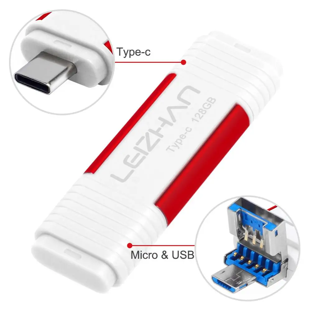 LEIZHAN Android телефон USB флэш накопитель 3 в 1 C фото палка 256 ГБ 128 Гб 64 32 0 Micro Memory stick Type