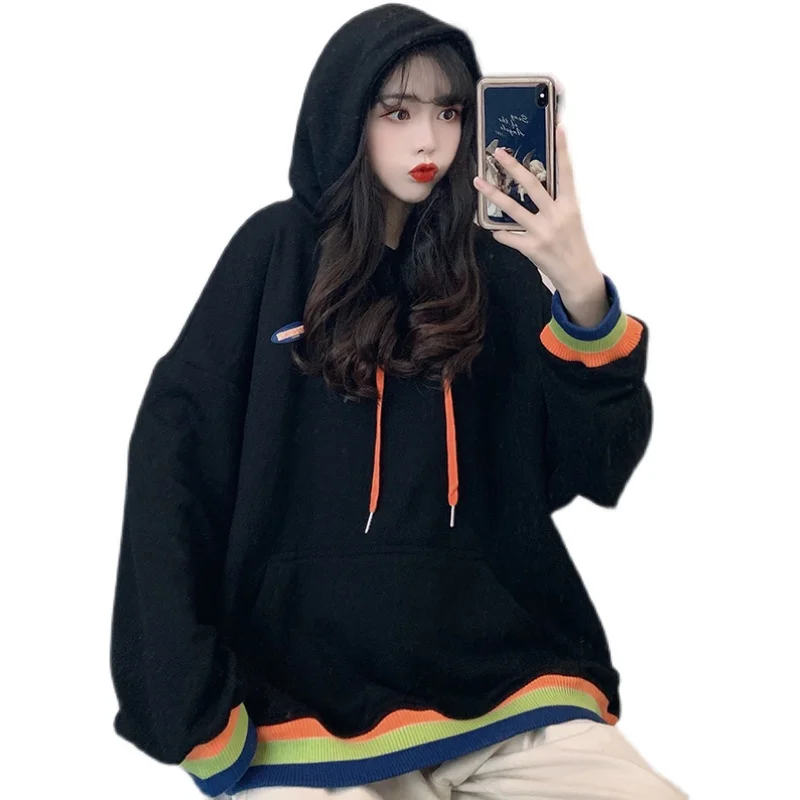 

Свитшот женский оверсайз с капюшоном, модный Свободный пуловер в стиле преппи в стиле Харадзюку, уличная одежда, осень