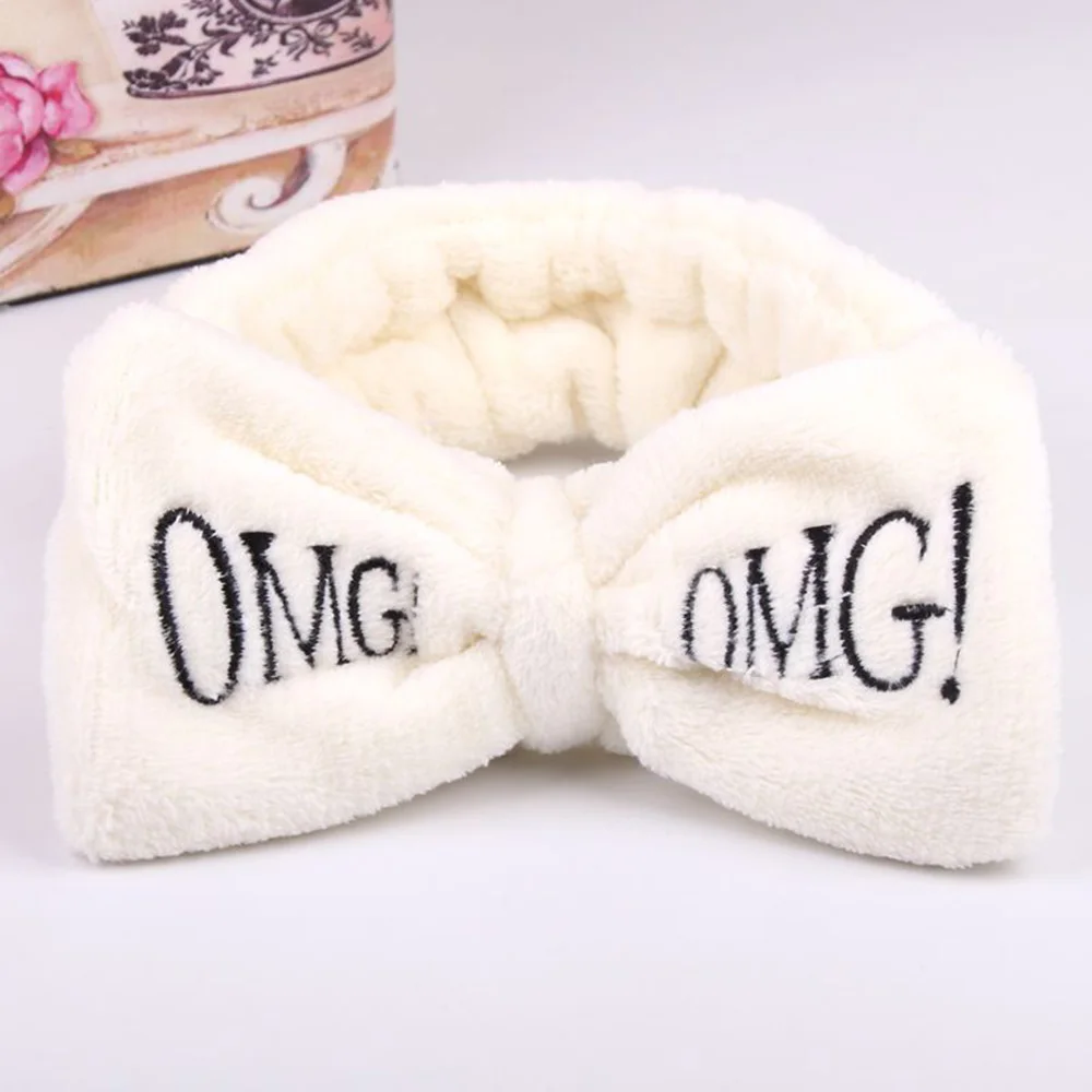 

2021 New OMG Letter Coral Fleece Wash Face Bow Hairbands For Women Girls Headbands Headwear Hair Bands Turban Hair Accessories