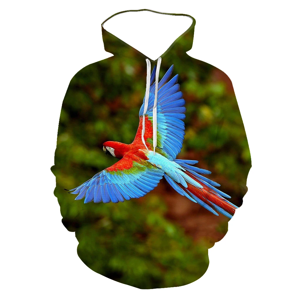 

2021 3D Spring And Autumn Men's Animal Parrot Print Hooded Funny Flying Birds Korean Loose Hoodie