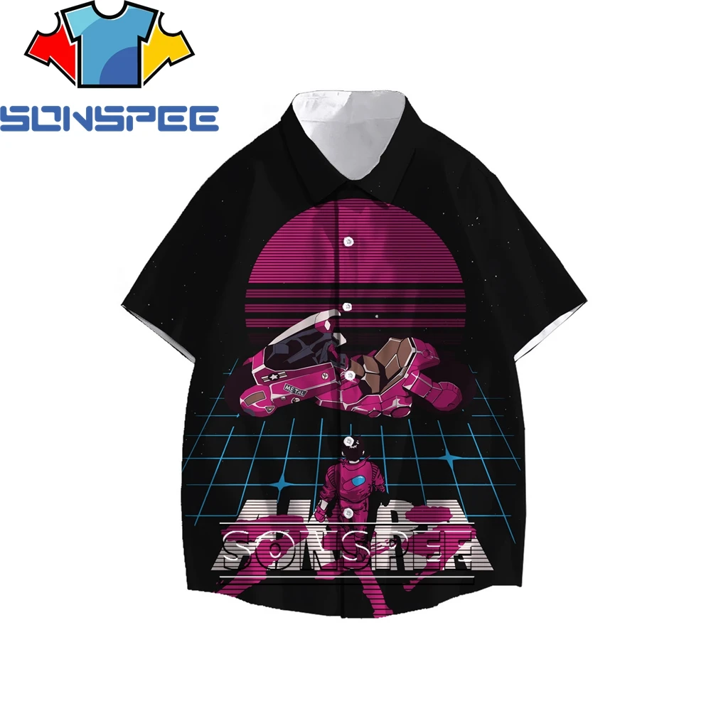 SONSPEE Japan Anime Akira Racing 3D Pattern Printing Short-sleeved Fashion Casual Men's Shirt Loose Top Hawaiian Seaside Men's