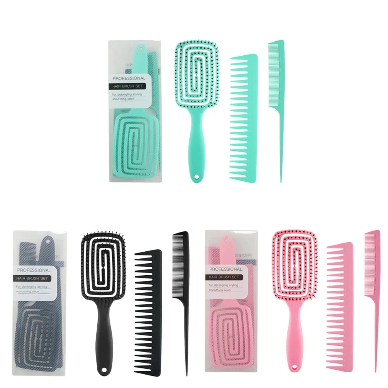 

3Pcs Hair Brushes Detangling Brush Set for Women Girls Wide Tooth Tail Comb Wet or Dry Straight Long Thick Curly Natural