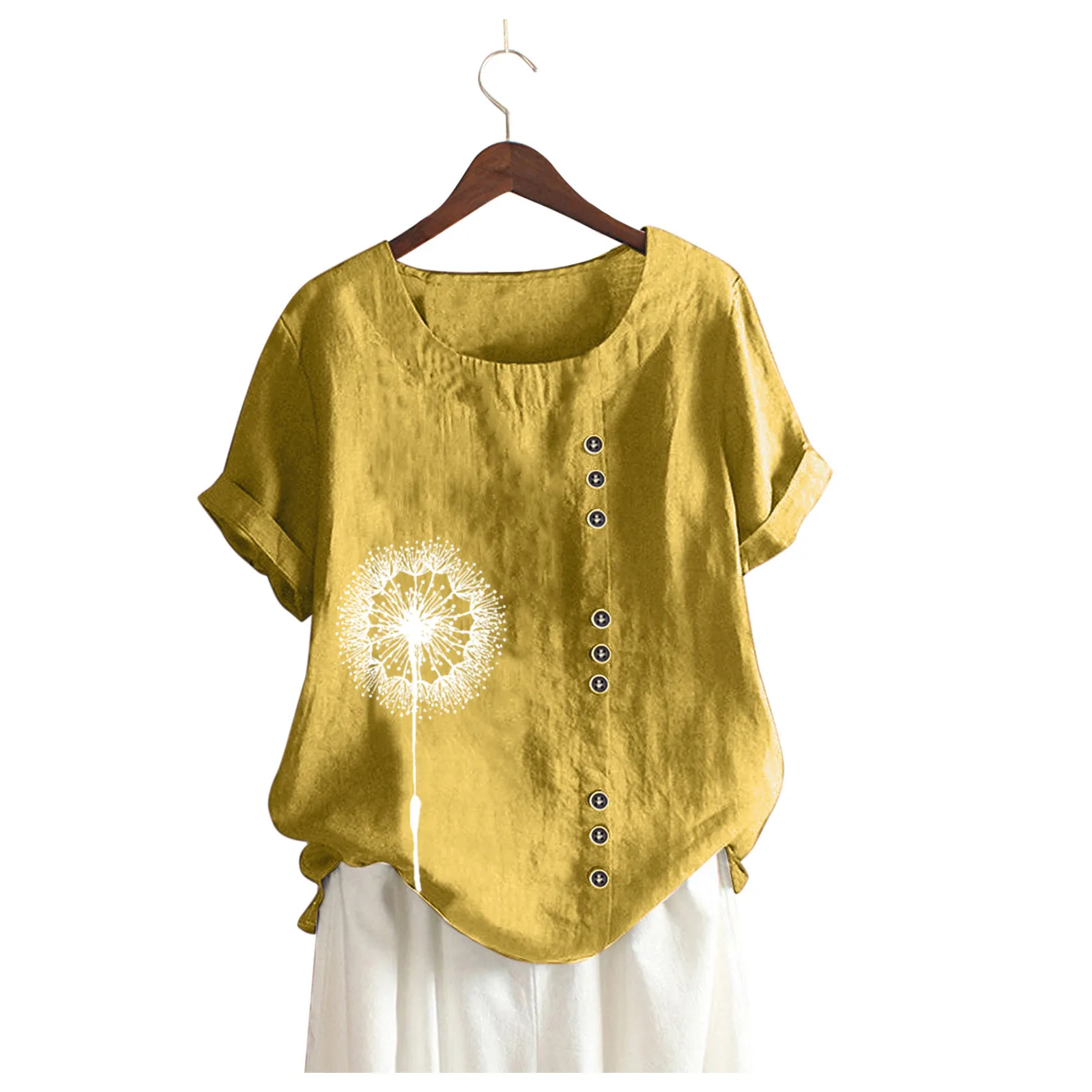 

T-shirt Loose Women Cotton Linen Casual Sleeve And Short Women's Blouse