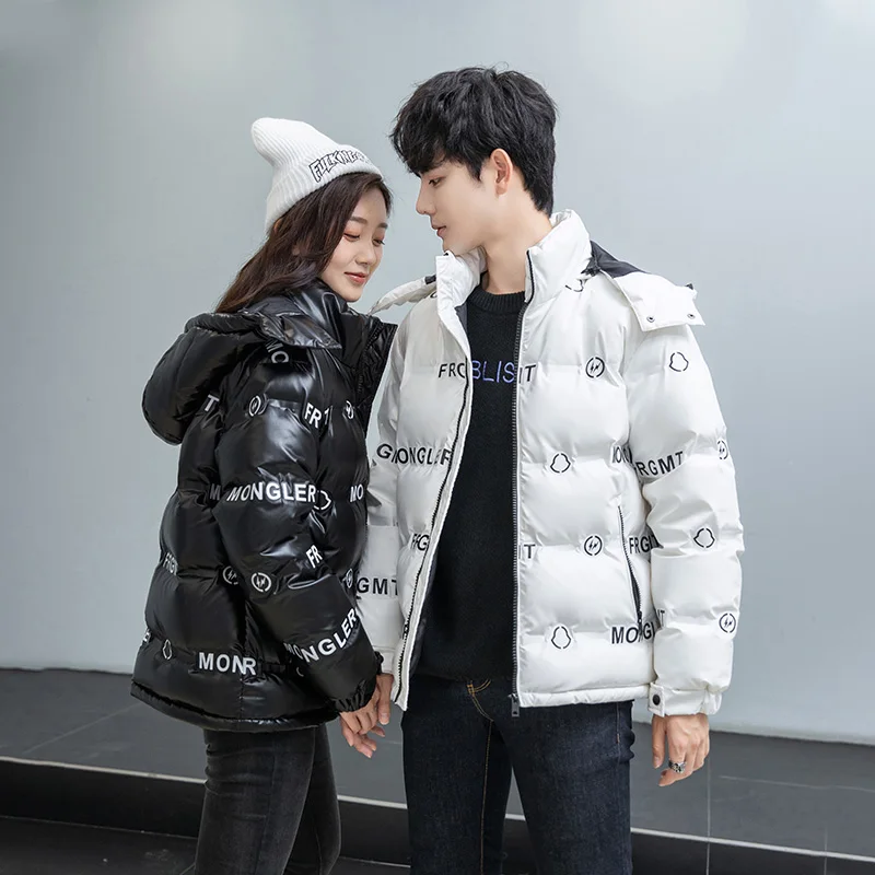 

Couple Winter Down Jacket Thicken Warm Zipper Hooded Stand Collar Fashion Hip Hop Ultra Light Short Parka Casual Couple Jacket