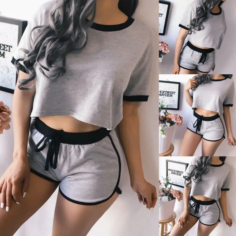 Летний женский комплект из 2 предметов спортивный костюм для бега повседневный