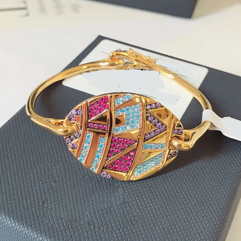 UMGODLY Luxury Brand Fashion Bracelet Multicolor Stones Tribal Bangle with Oval Plate Geometric Shapes Women Mana Jewelry | Украшения и