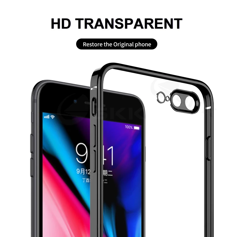 new luxury plating transparent soft square case for iphone 7 8 plus anti knock classic straight edge cover for iphone 7 8 plus free global shipping