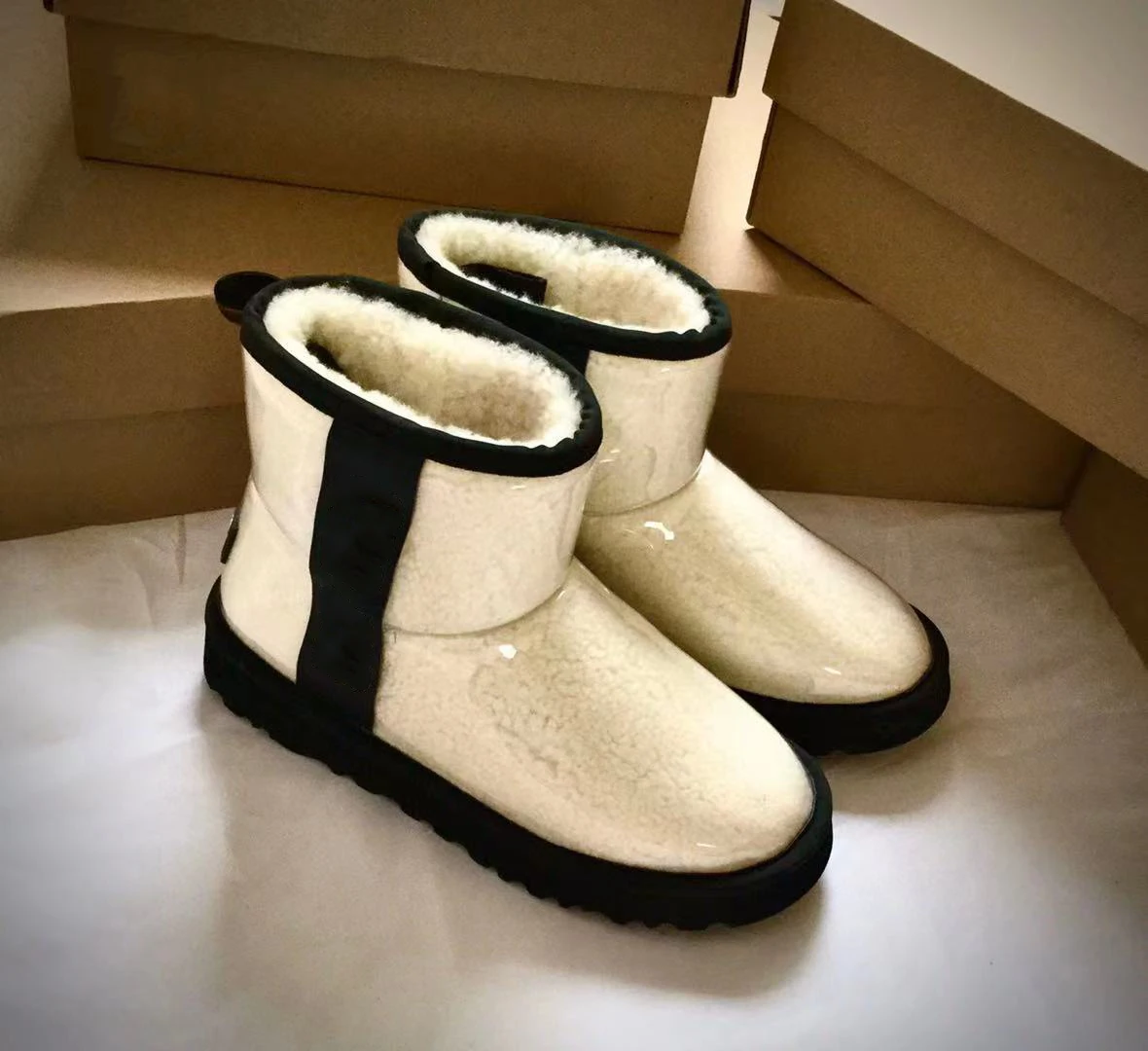 

Новинка 2021, женские зимние сапоги для снега, водонепроницаемые сапоги, роскошные короткие сапоги с мехом, мужская и женская прозрачная обув...