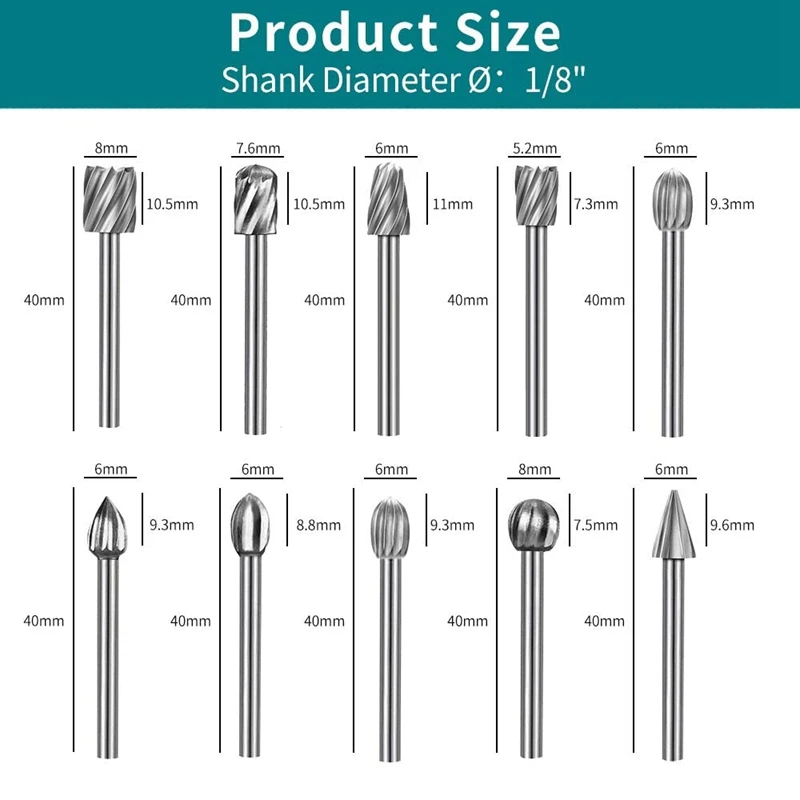 

Rotary Burr Set - 20PCS Carving Bits Set 1/8 Inch Shank Carving Tools for DIY Woodworking, Engraving, Drilling,Grooving
