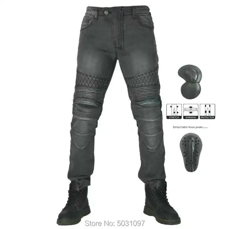 

Loong Biker Motorcycle Riding Pants Fashion Motobiker Protective Slim Jeans Locomotive Knight Casual Trousers Dark Gray